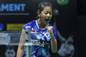 Selebrasi kemenangan Putri Kusuma Wardani.
