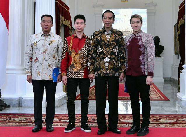 Imam Nahrawi, Kevin Sanjaya Sukamuljo, Marcus Fernaldi Gideon, Joko Widodo