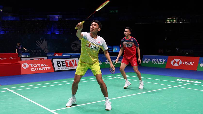 Ganda putra Indonesia, Fajar Alfian/Muhammad Rian Ardianto saat menjalani sesi latihan. (Foto: PP PBSI)