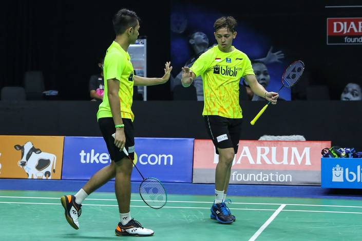 Fajar Alfian/Muhammad Rian Ardianto (tim Rajawali) tidak terkalahkan sepanjang Mola TV PBSI Thomas & Uber Cup Simulation 2020.