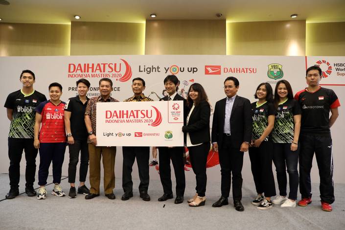 Ketua Umum PP PBSI, Wiranto berserta para narasumber lainnya selepas konfrensi pers jelang Daihatsu Indonesia Masters 2020 BWF World Tour Super 500.