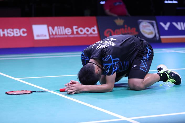 Ekspresi kekecewaan Jonatan Christie.