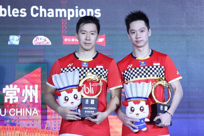 Kevin Sanjaya Sukamuljo/Marcus Fernaldi Gideon (Indonesia) keluar sebagai juara ganda putra China Open 2019 BWF World Tour Super 1000.