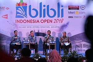 Wiranto (Ketiga dari Kiri) Saat Memberikan Sambutan di Press Conference Blibli Indonesia Open 2018