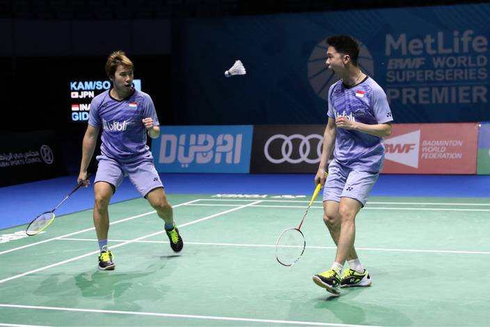 Kevin Sanjaya/Marcus F. Gideon Berhasil Melaju ke Babak Final Dubai Superseries Finals 2017. (Foto: PBSI)