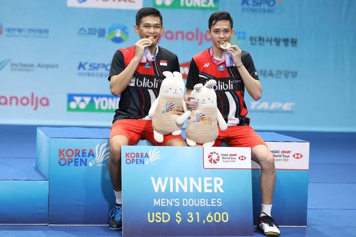 Fajar Alfian/Muhammad Rian Ardianto (Indonesia) menjuarai Korea Open 2019 BWF World Tour Super 500.