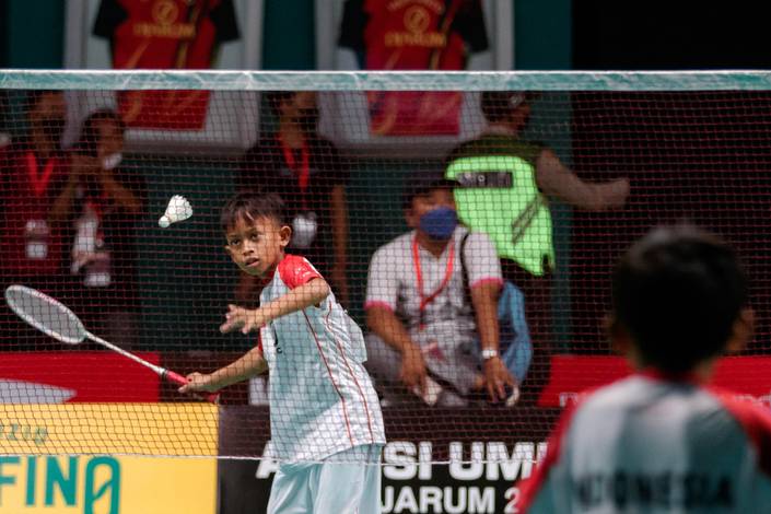 Salah satu pertandingan pada skrining Tahap II Audisi Umum PB Djarum 2022 (Djarum Badminton)