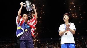 Lee Chong Wei dan Shi Yuqi di Podium All England Open 2017 (foto: BWF)