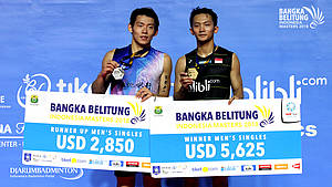 Ihsan Maulana Mustofa (INA) meraih juara tunggal putra Bangka Belitung Indonesia Masters 2018 BWF Tour Super 100.
