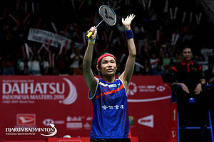 Selebrasi Tai Tzu Ying saat menjuarai Daihatsu Indonesia Masters BWF World Tour Super 500.