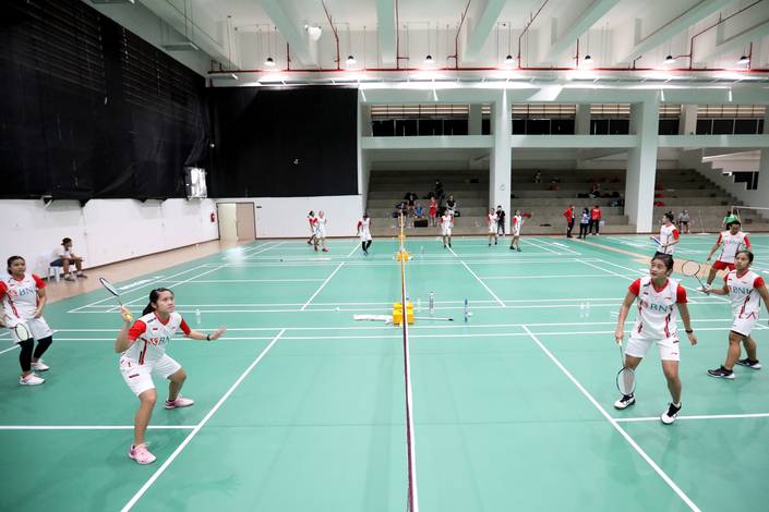 Sesi latihan tim putri Indonesia di Bangkok, Thailand, jelang Piala Uber 2022 (Humas PP PBSI)