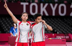 Selebrasi kemenangan ganda putri Indonesia, Greysia Polii/Apriyani Rahayu. (Foto: BADMINTONPHOTO - Shi Tang)