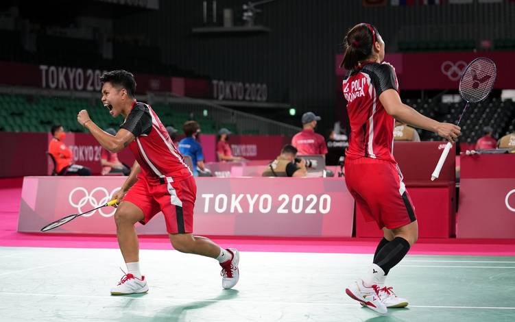 Selebrasi kemenangan Greysia Polii/Apriyani Rahayu (Indonesia). (Foto: BADMINTONPHOTO - Shi Tang)