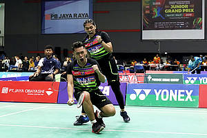 Selebrasi kemenangan Leo Rolly Carnando/Indah Cahya Sari Jamil (Indonesia).