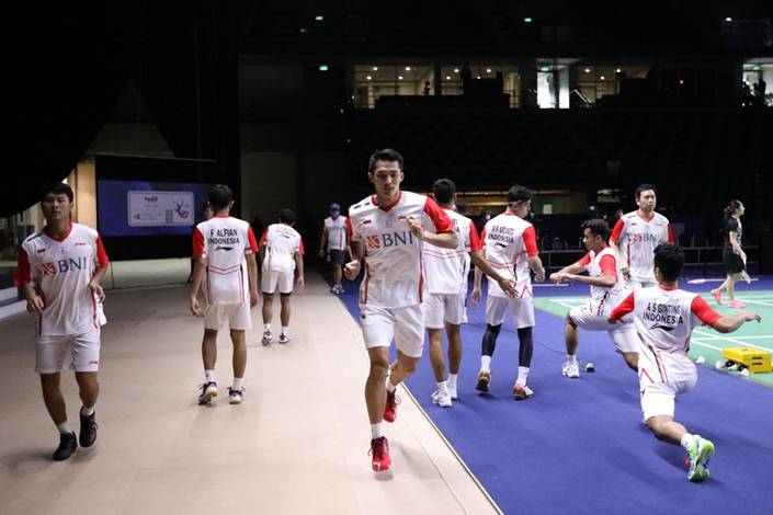 Sesi latihan perdana di Impact Arena, Bangkok (Humas PP PBSI)