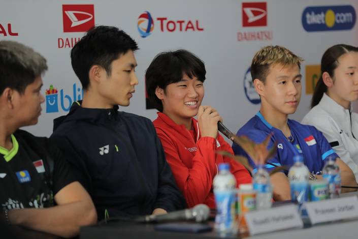 An Se Young (Korea) saat sesi tanya jawab konfrensi pers Daihatsu Indonesia Masters 2020 BWF World Tour Super 500.