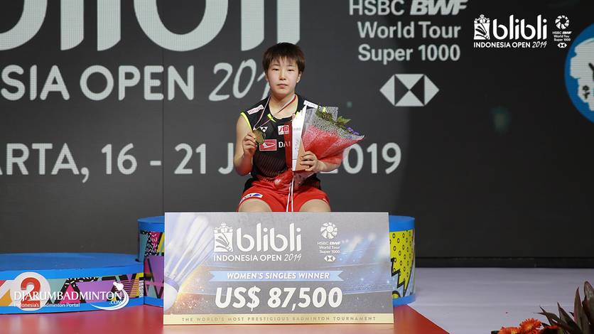 Akane Yamaguchi (Jepang) keluar sebagai juara tunggal putri Blibli Indonesia Open 2019.