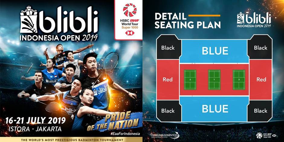 Seating Plan information based on ticket category for Blibli Indonesia Open 2019 BWF World Tour Super 1000.