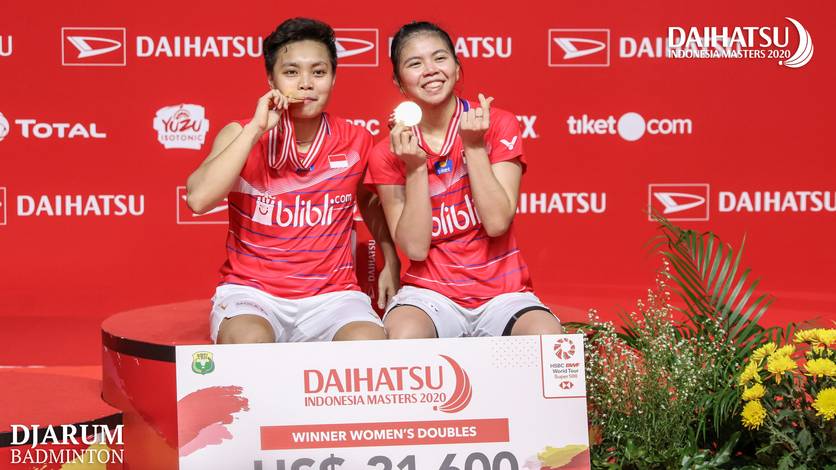 Greysia Polii/Apriyani Rahayu (Indonesia) saat menjuarai Daihatsu Indonesia Masters 2020 BWF World Tour Super 500, Januari lalu.