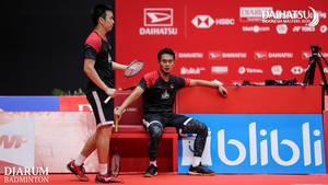 Hendra Setiawan/Mohammad Ahsan (Indonesia) saat tampil di ajang Daihatsu Indonesia Masters 2020 BWF World Tour Super 500.