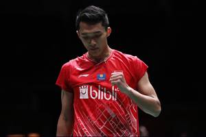 Selebrasi kemenangan Jonatan Christie (Indonesa). (Foto: PP PBSI)