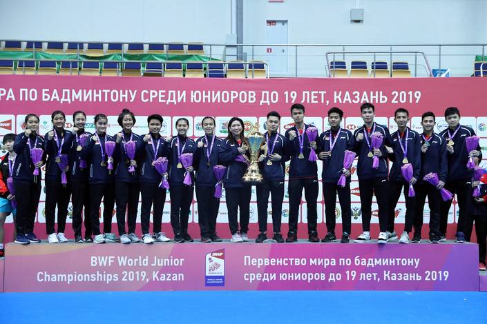 Tim beregu campuran junior Indonesia juara World Junior Championships 2019.