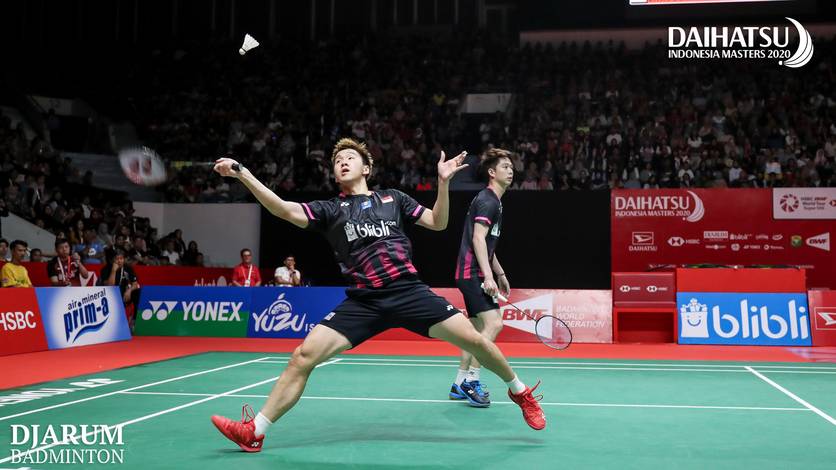 Ganda putra Indonesia nomor satu dunia, Kevin Sanjaya Sukamuljo/Marcus Fernaldi Gideon menyambut pengembalian.