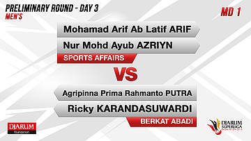 MD1 | MOHAMAD ARIF ABDUL LATIF/NUR MOHD AZRIYN AYUB (SPORTS AFFAIRS MALAYSIA) VS AGRIPINNA PRIMA RAHMANTO PUTRA/RICKY KARANDASUWARDI (BERKAT ABADI BANJARMASIN)